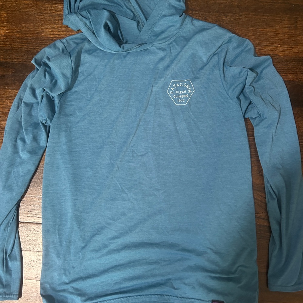 Patagonia Teal Hooded Long Sleeve Shirt